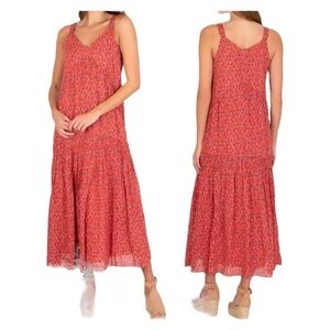 Joie Maxi Dress Womens M Orange Peach New Shoulder Straps Tiered Flowy Gauzy